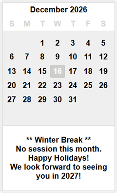 December 2026 OCGA Monthly Training Calendar. No session this month